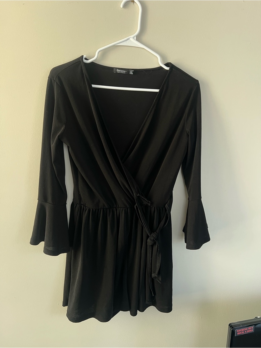 Women's Black Wrap Dress with Tie Waist